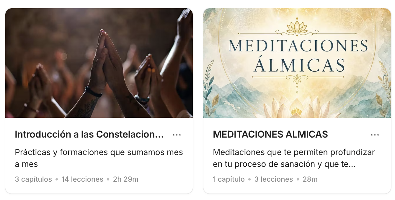 Los cursos de la biblioteca: Introducción a las Constelaciones Familiares y Meditaciones Álmicas, con sus capítulos y duración